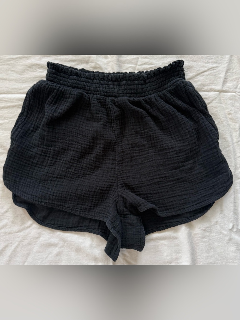 Aerie Black Double Gauze Lounge Shorts Paperbag Waist Size M